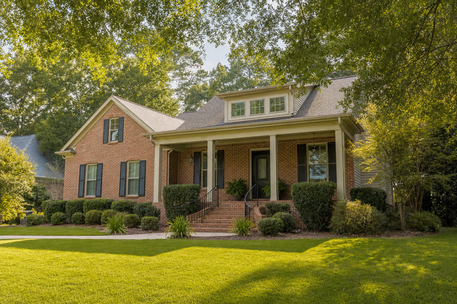 A welcoming Alabama brick home with a covered front porch